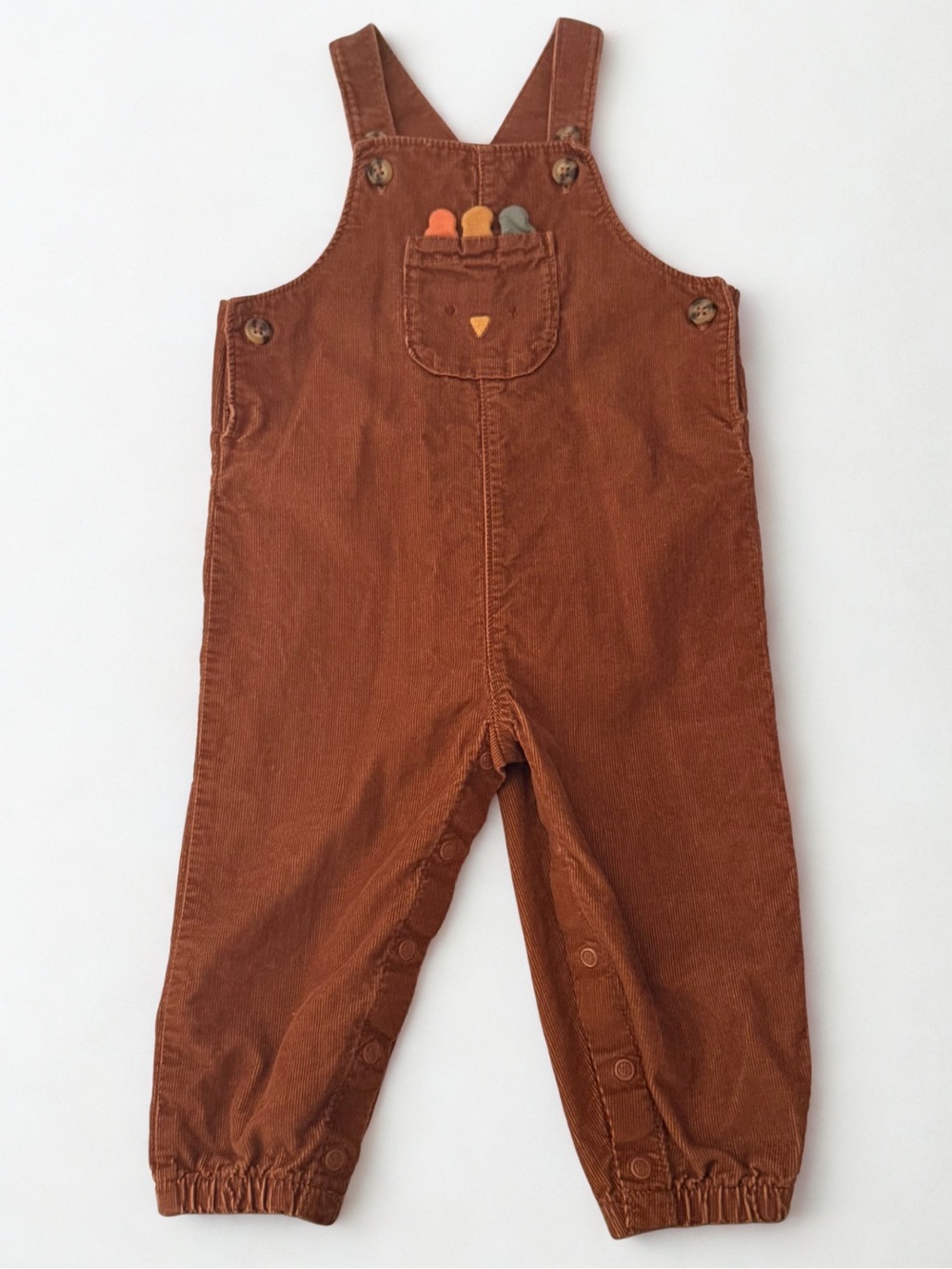 Carter's Brown Corduroy Turkey Overall One-Piece 9-12M Pockets Button Sleeveless